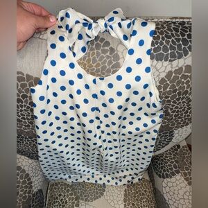 Blush, girls, size 8, white and blue polka dot silk dress, fully lined